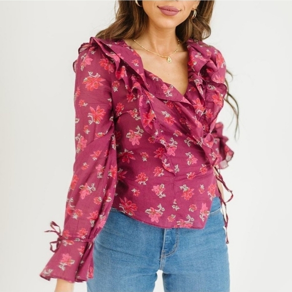 [Free People] Amanda Ruffle Top / Sultry Combo Size Small - Picture 4 of 16